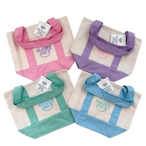 Trader Joe's Pastel Mini Canvas Tote - Pink, Purple, Green, Blue (Set of 4 bags)